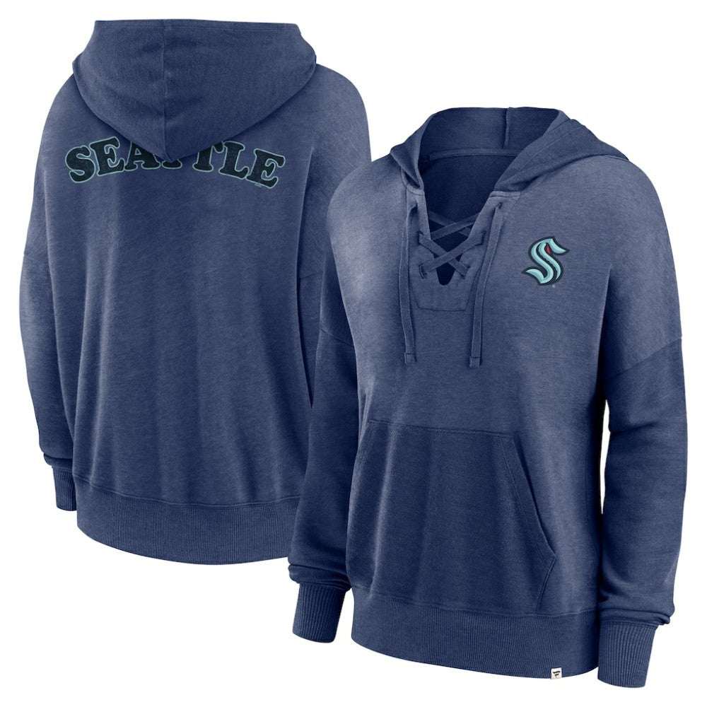 Seattle Kraken Fanatics Women's Breakout Lace-Up Pullover Hoodie - Navy - NHL 5241734
