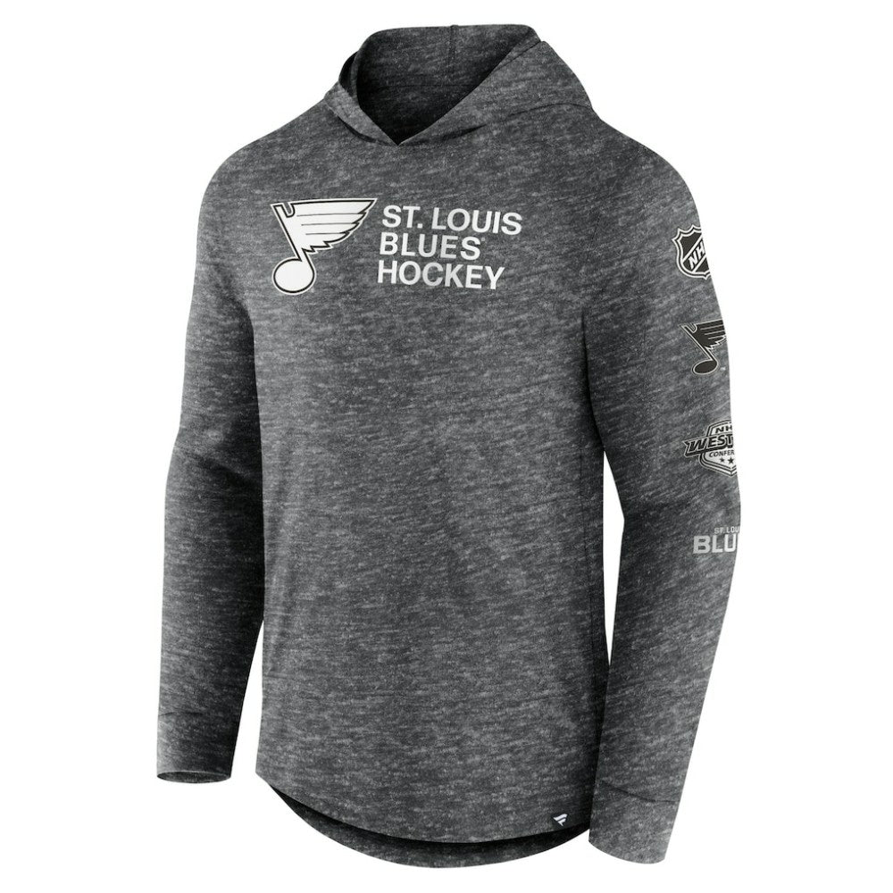 St. Louis Blues Fanatics Stacked Long Sleeve Hoodie T-Shirt - Heather Charcoal - NHL 5242319