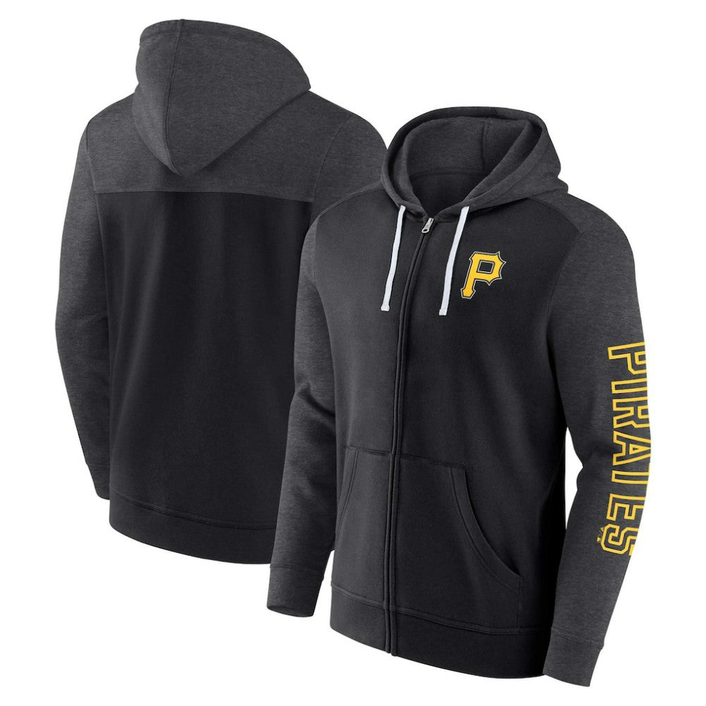 Pittsburgh Pirates Fanatics Offensive Line Up Lightweight Full-Zip Hoodie - Black - Fanatics Lifestyle