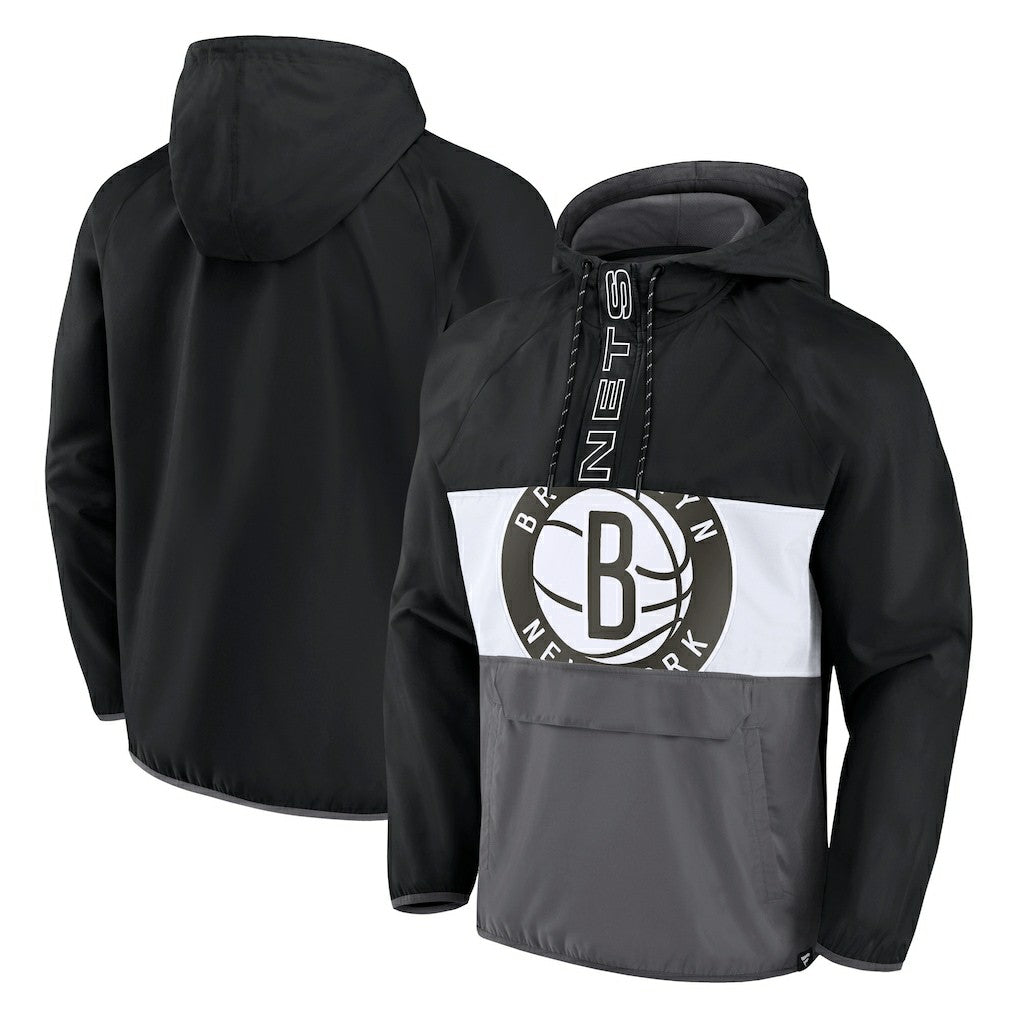 Brooklyn Nets Anorak Flagrant Foul Color-Block Raglan Hoodie Half-Zip Jacket Black/Gray | Fanatics US