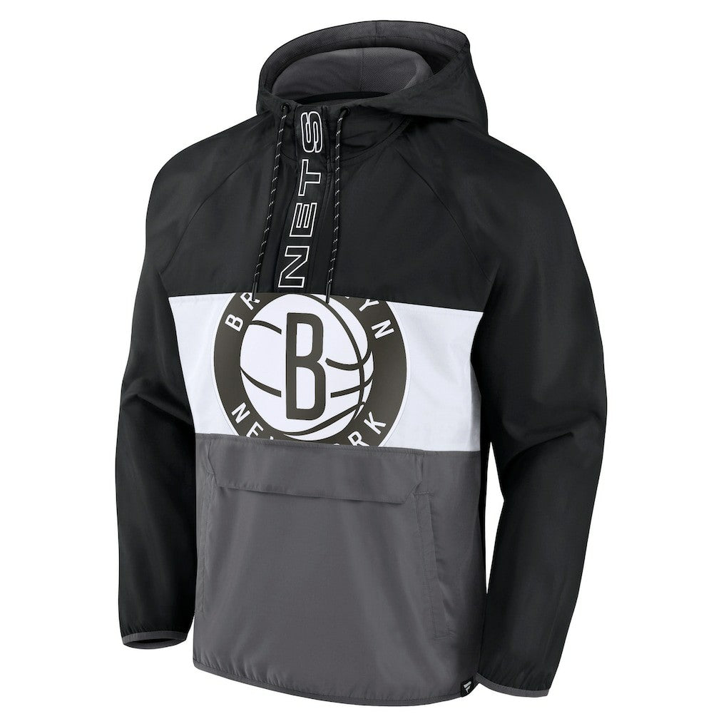 Brooklyn Nets Anorak Flagrant Foul Color-Block Raglan Hoodie Half-Zip Jacket Black/Gray | Fanatics US