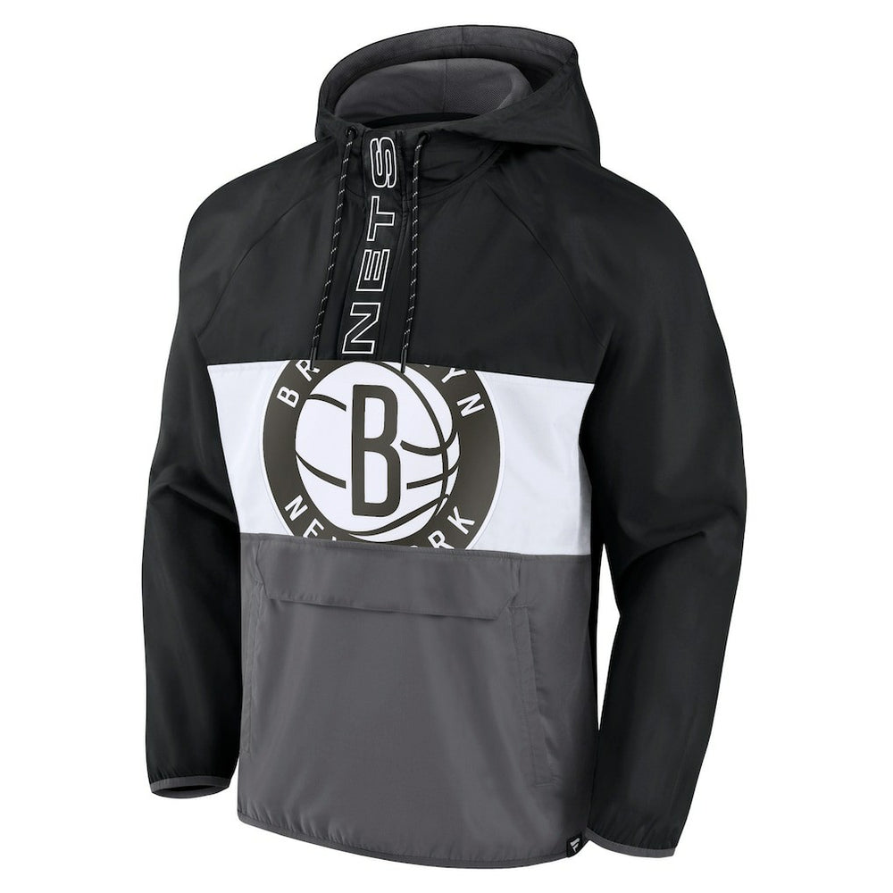 Brooklyn Nets Anorak Flagrant Foul Color-Block Raglan Hoodie Half-Zip Jacket Black/Gray | Fanatics US