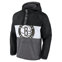 Brooklyn Nets Anorak Flagrant Foul Color-Block Raglan Hoodie Half-Zip Jacket Black/Gray | Fanatics US