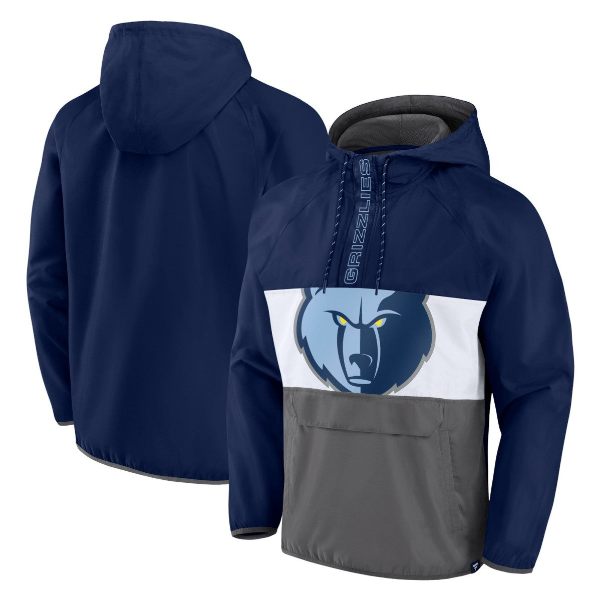 Memphis Grizzlies Anorak Flagrant Foul Color-Block Raglan Hoodie Half-Zip Jacket Navy/Gray | Fanatics US