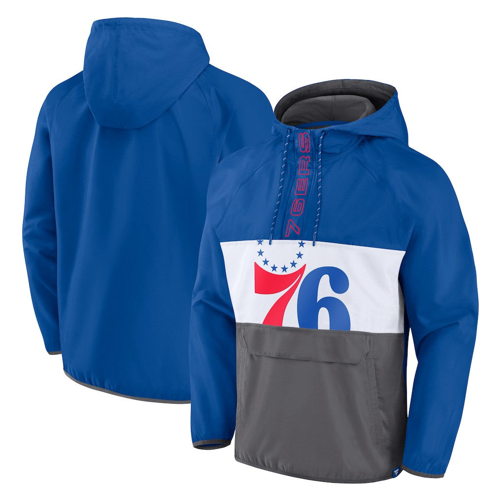 Philadelphia 76ers Anorak Flagrant Foul Color-Block Raglan Hoodie Half-Zip Jacket Royal/Gray | Fanatics Near Me