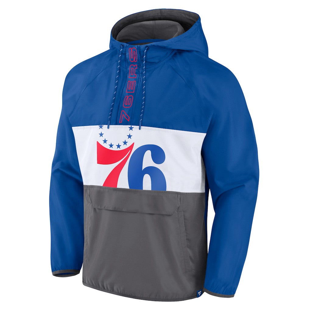 Philadelphia 76ers Anorak Flagrant Foul Color-Block Raglan Hoodie Half-Zip Jacket Royal/Gray | Fanatics Near Me
