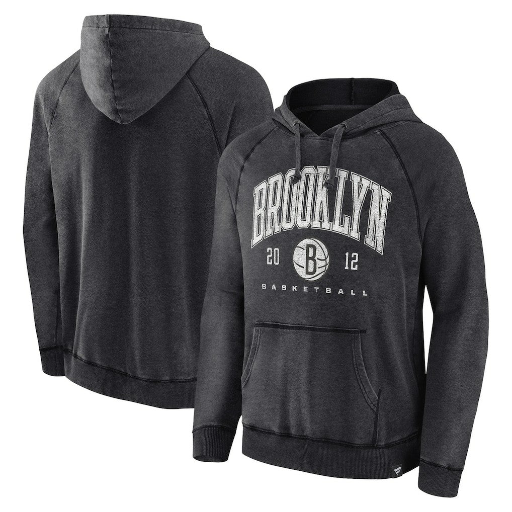 Brooklyn Nets Foul Trouble Snow Wash Raglan Pullover Hoodie Heather Charcoal | Fanatics Lifestyle
