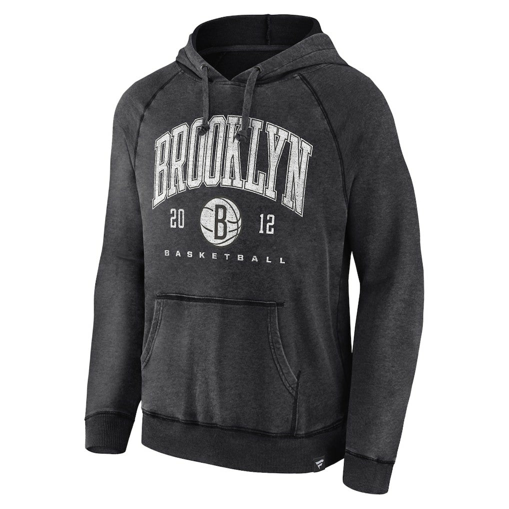 Brooklyn Nets Foul Trouble Snow Wash Raglan Pullover Hoodie Heather Charcoal | Fanatics Lifestyle