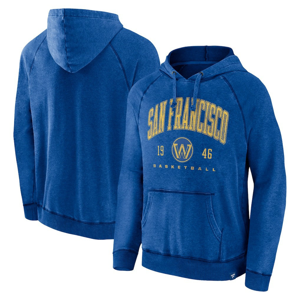 Golden State Warriors Foul Trouble Snow Wash Raglan Pullover Hoodie for sale Heather Royal | Fanatics US