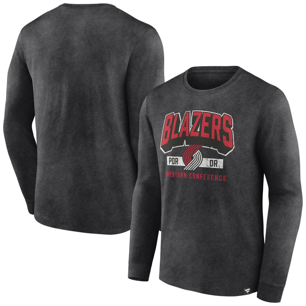 Portland Trail Blazers Front Court Press Snow Wash Long Sleeve T-Shirt Heather Charcoal | Fanatics
