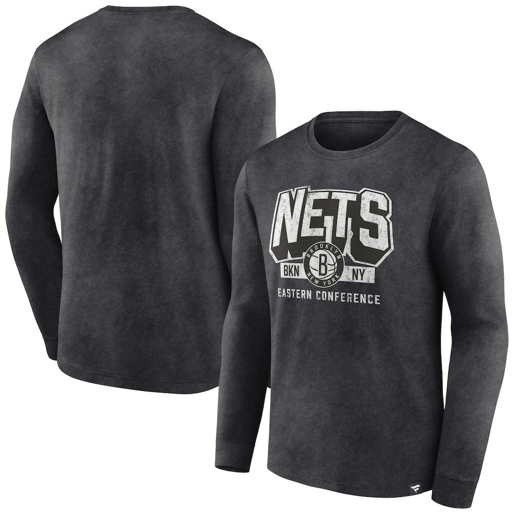 Brooklyn Nets Front Court Press Snow Wash Long Sleeve T-Shirt Heather Charcoal | Fanatics for sale