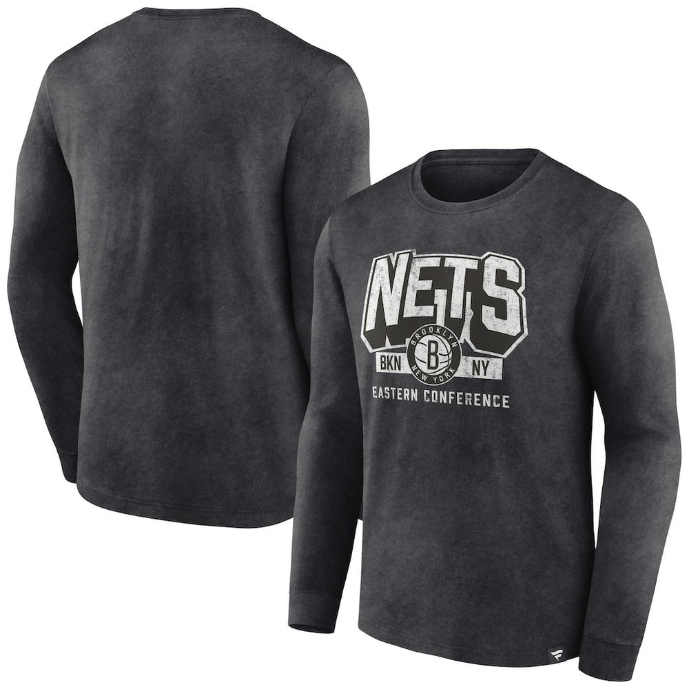 Brooklyn Nets Front Court Press Snow Wash Long Sleeve T-Shirt Heather Charcoal | Fanatics for sale
