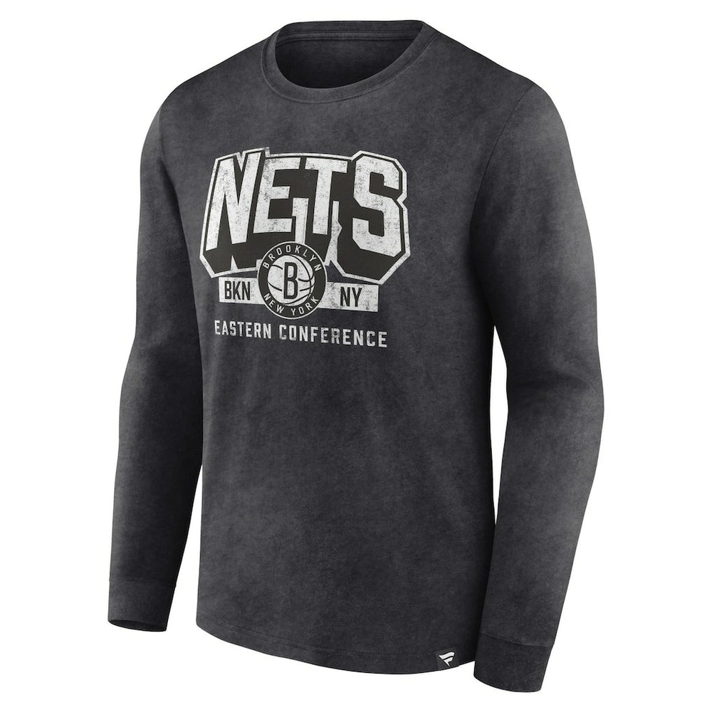 Brooklyn Nets Front Court Press Snow Wash Long Sleeve T-Shirt Heather Charcoal | Fanatics for sale