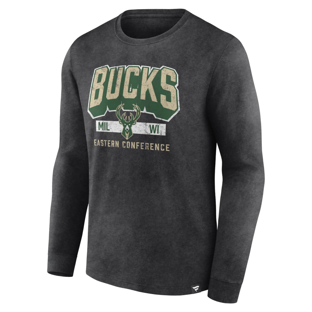 Milwaukee Bucks Front Court Press Snow Wash Long Sleeve T-Shirt Heather Charcoal | Fanatics for sale