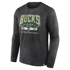 Milwaukee Bucks Front Court Press Snow Wash Long Sleeve T-Shirt Heather Charcoal | Fanatics for sale
