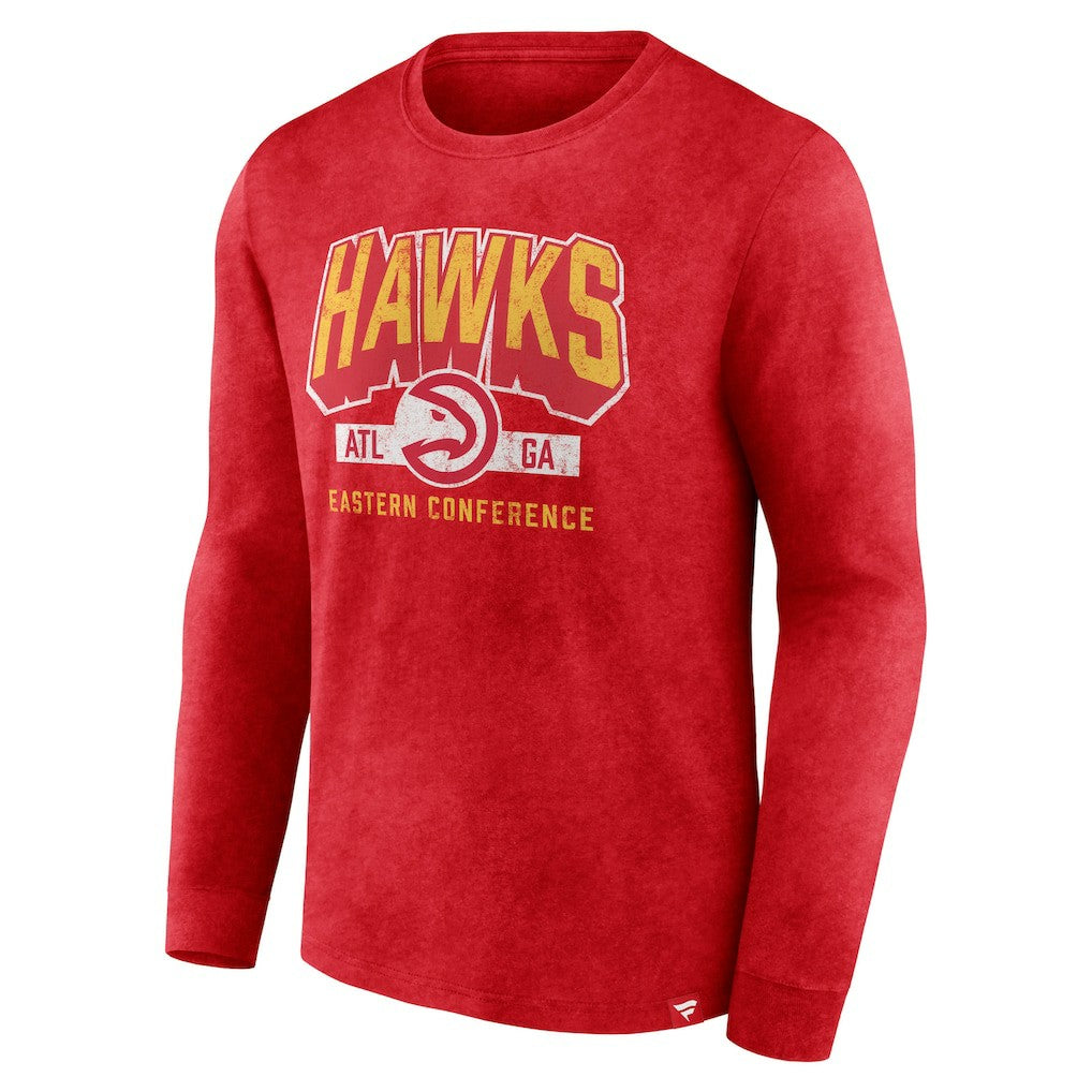 Atlanta Hawks Front Court Press Snow Wash Long Sleeve T-Shirt Heather Red | Fanatics Lifestyle