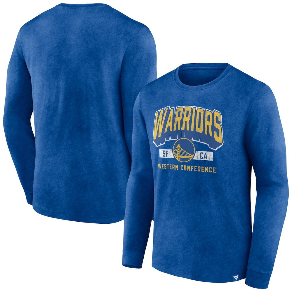 Golden State Warriors Front Court Press Snow Wash Long Sleeve T-Shirt for sale Heather Royal | Fanatics Lifestyle