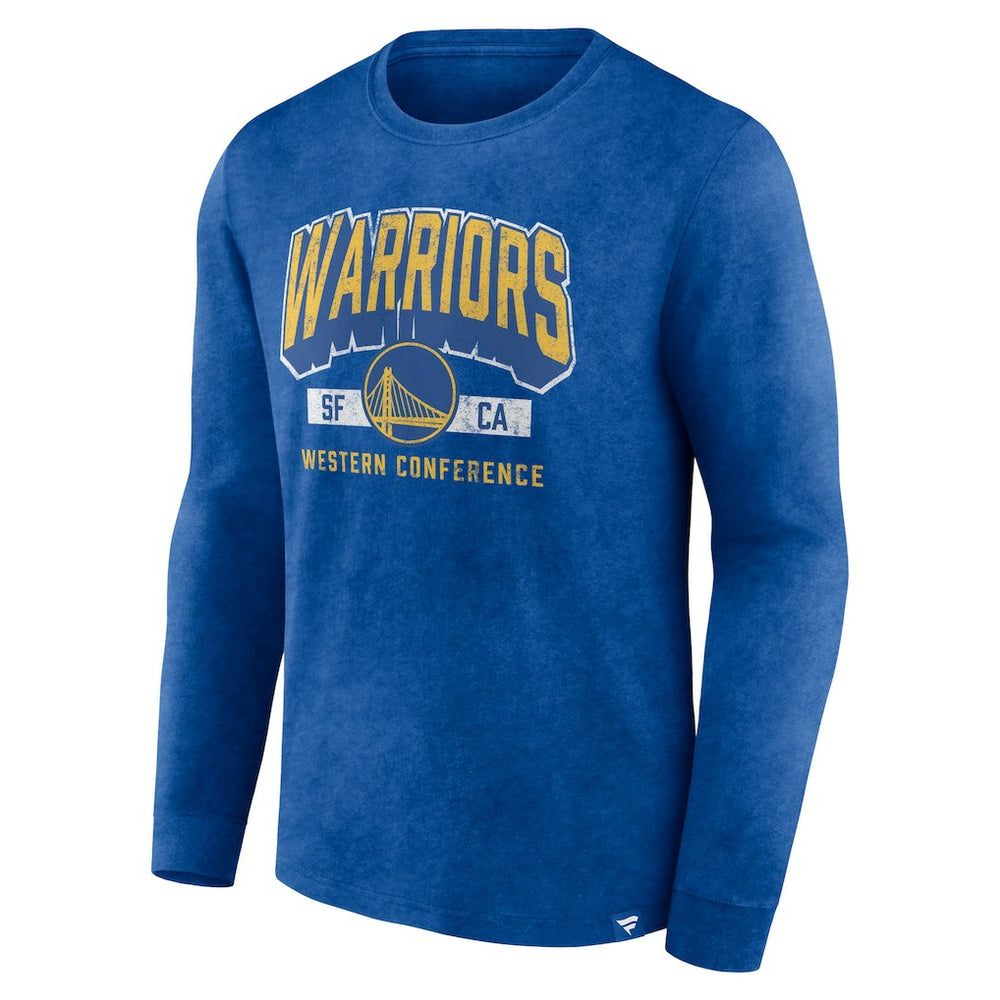 Golden State Warriors Front Court Press Snow Wash Long Sleeve T-Shirt for sale Heather Royal | Fanatics Lifestyle