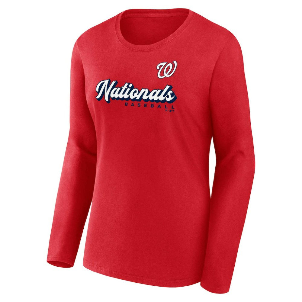 Washington Nationals Fanatics Women's Run The Bases Long Sleeve T-Shirt & Cuffed Knit Hat with Pom Combo Set - Red - Fanatics Lifestyle