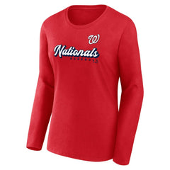 Washington Nationals Fanatics Women's Run The Bases Long Sleeve T-Shirt & Cuffed Knit Hat with Pom Combo Set - Red - Fanatics Lifestyle