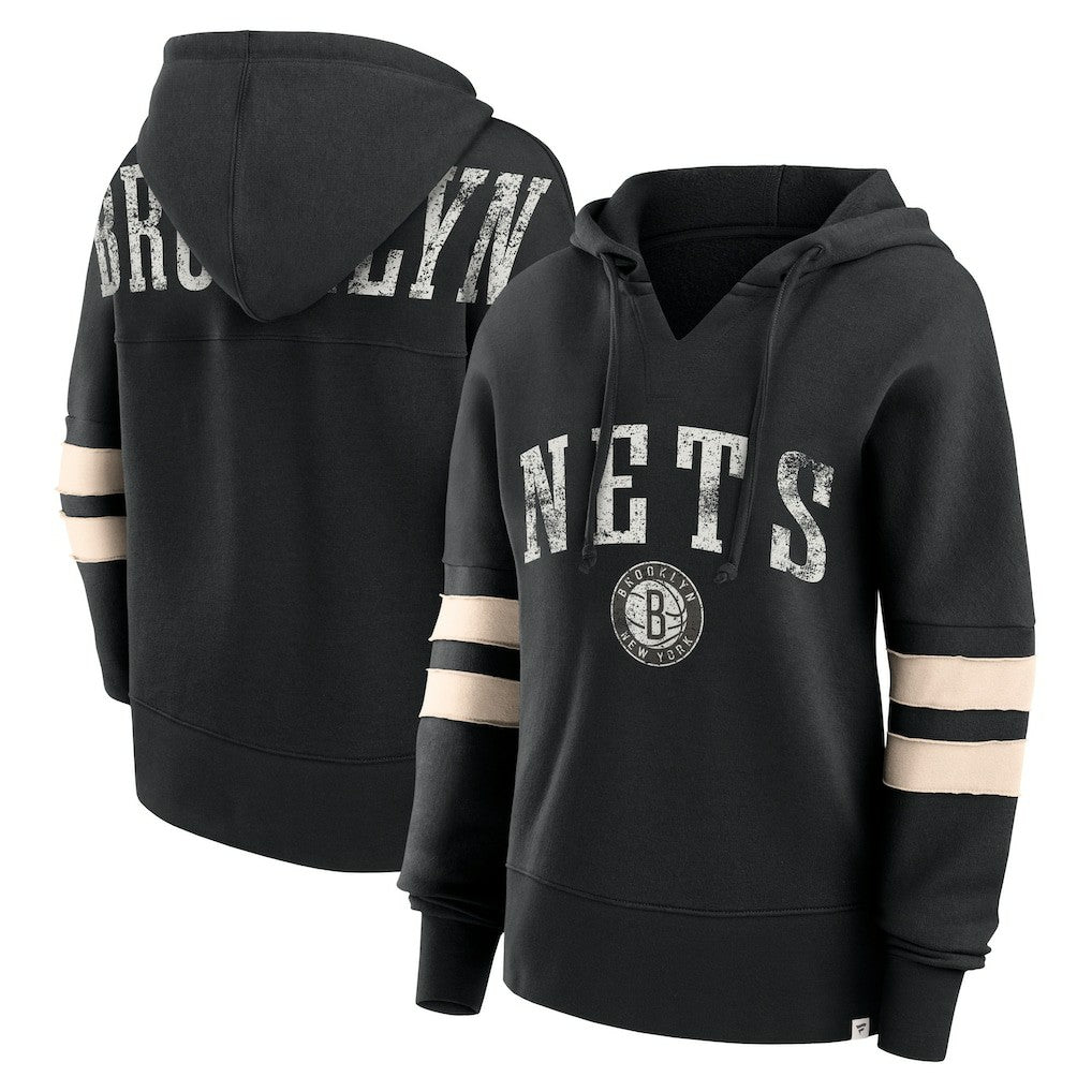 Brooklyn Nets Women's Bold Move Dolman V-Neck High Hip Hoodie Black | Fanatics for sale