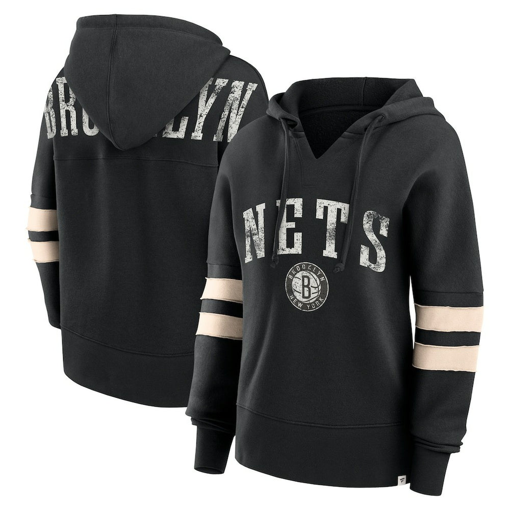 Brooklyn Nets Women's Bold Move Dolman V-Neck High Hip Hoodie Black | Fanatics for sale