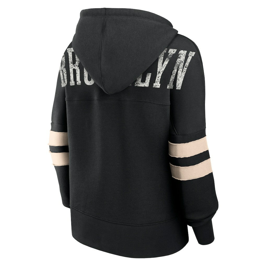 Brooklyn Nets Women's Bold Move Dolman V-Neck High Hip Hoodie Black | Fanatics for sale