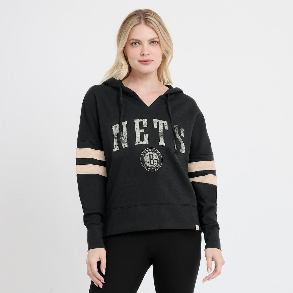 Brooklyn Nets Women's Bold Move Dolman V-Neck High Hip Hoodie Black | Fanatics for sale