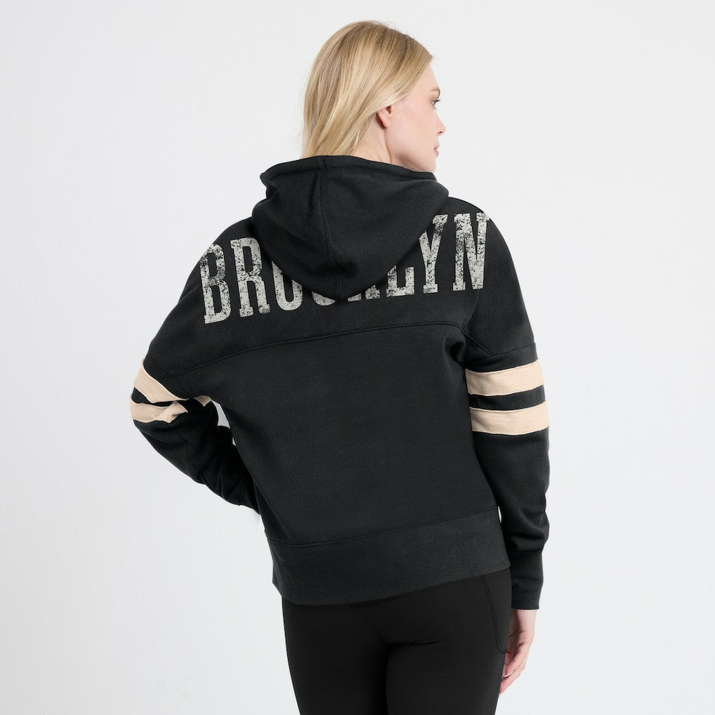 Brooklyn Nets Women's Bold Move Dolman V-Neck High Hip Hoodie Black | Fanatics for sale