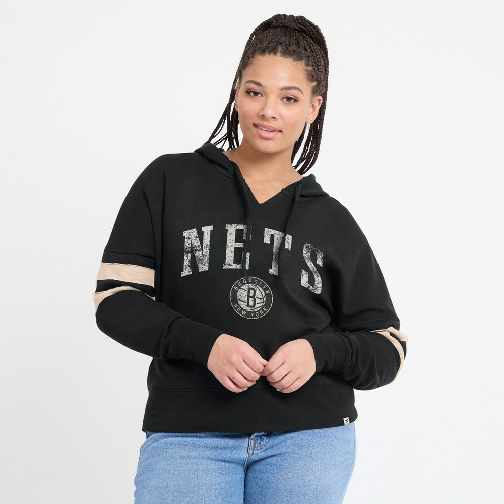 Brooklyn Nets Women's Bold Move Dolman V-Neck High Hip Hoodie Black | Fanatics for sale
