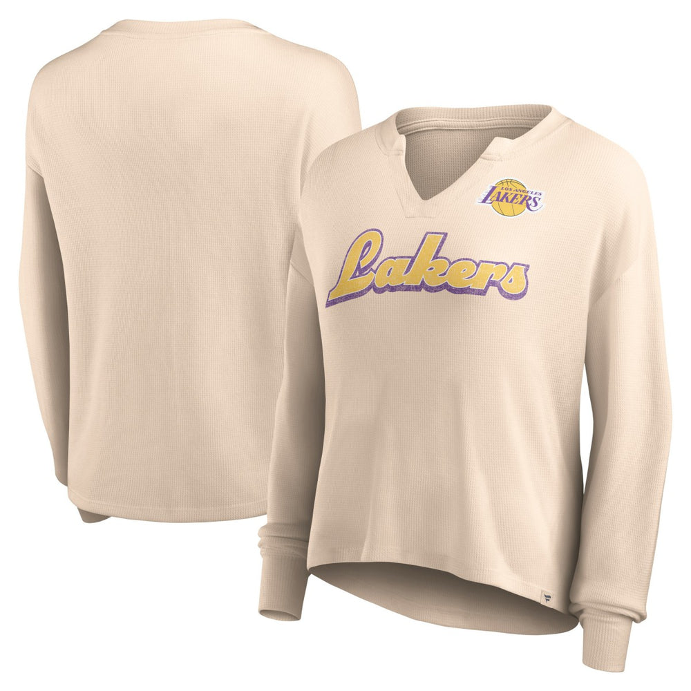 Los Angeles Lakers Women's Go For It Long Sleeve Notch Neck T-Shirt Tan | Fanatics Near Me