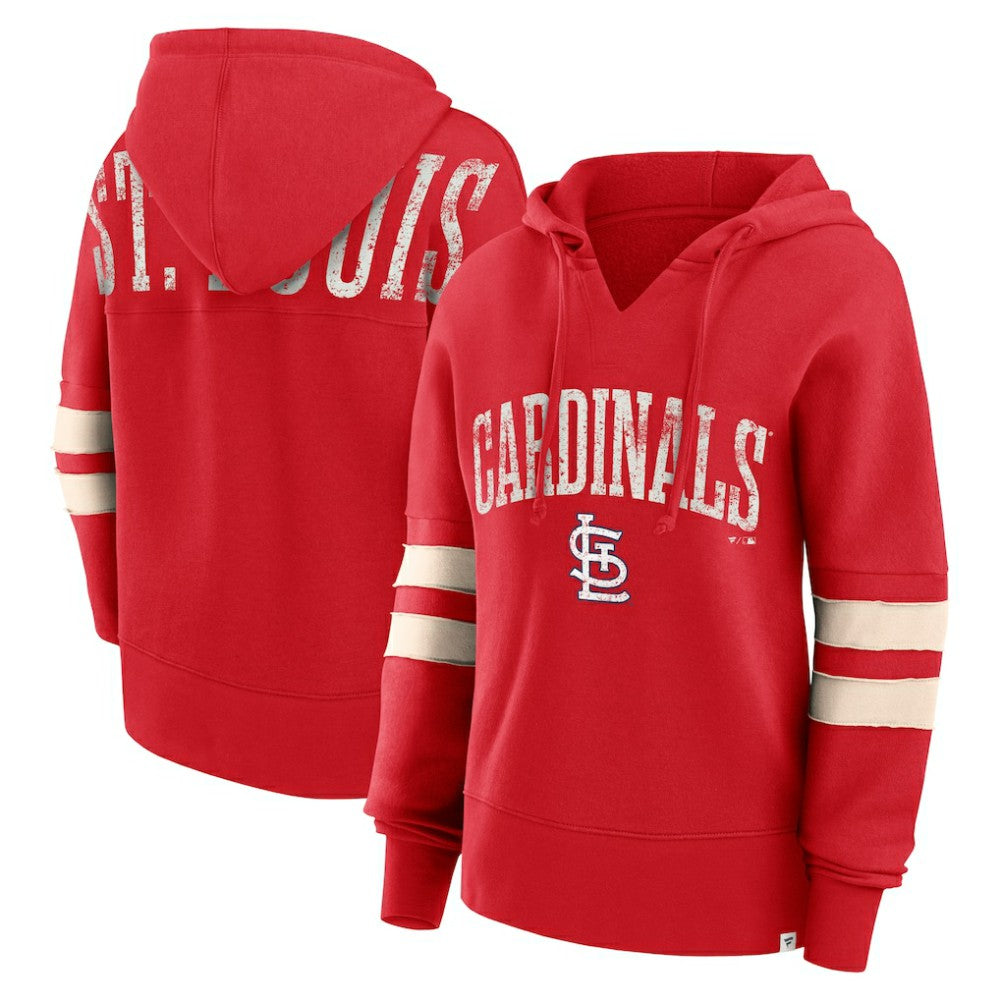 St. Louis Cardinals Fanatics Women's Bold Move Notch Neck High Hip Hoodie - Red - Fanatics Lifestyle