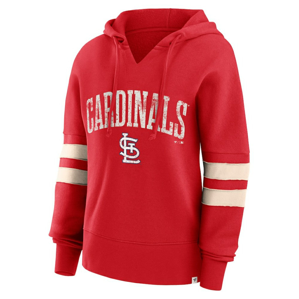 St. Louis Cardinals Fanatics Women's Bold Move Notch Neck High Hip Hoodie - Red - Fanatics Lifestyle