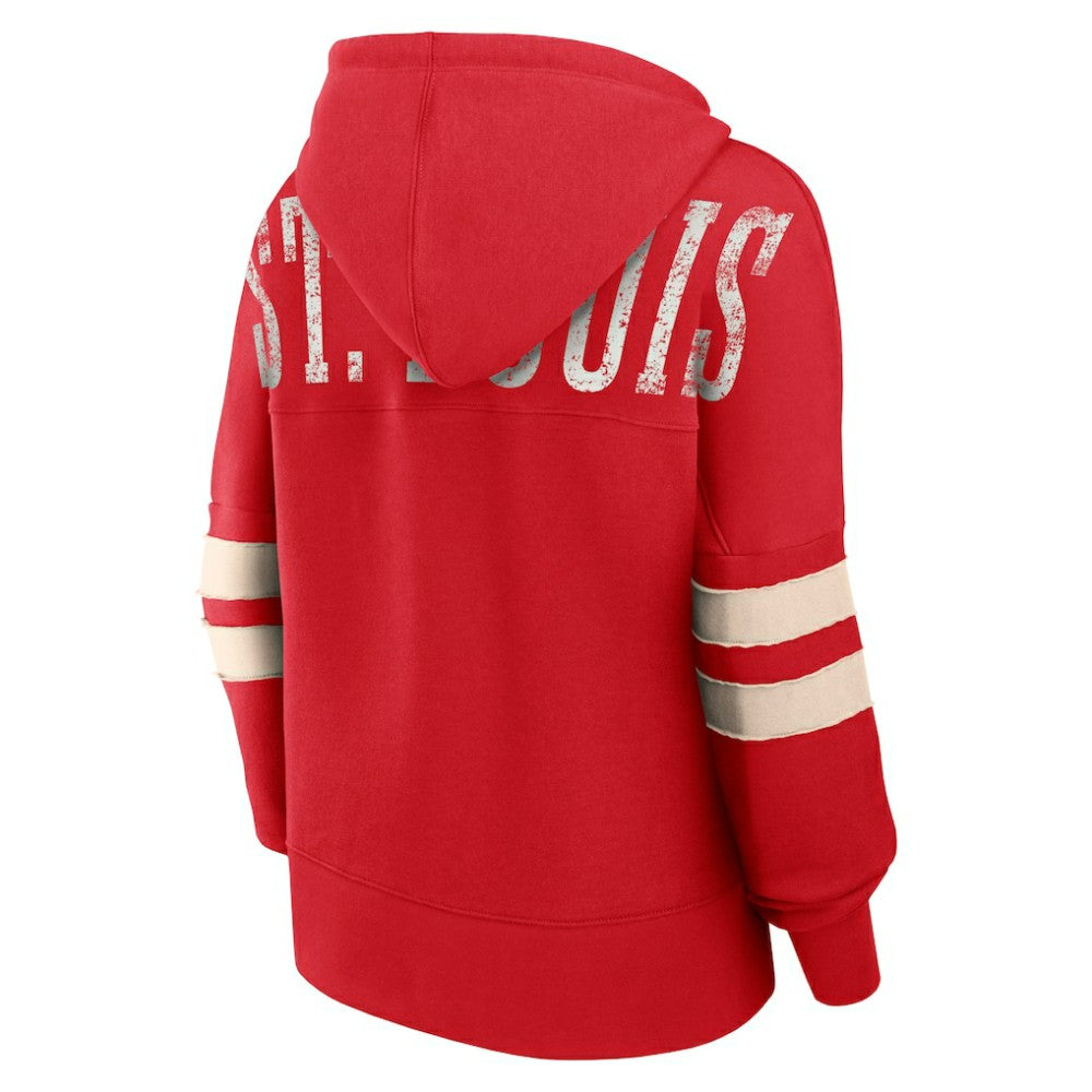 St. Louis Cardinals Fanatics Women's Bold Move Notch Neck High Hip Hoodie - Red - Fanatics Lifestyle