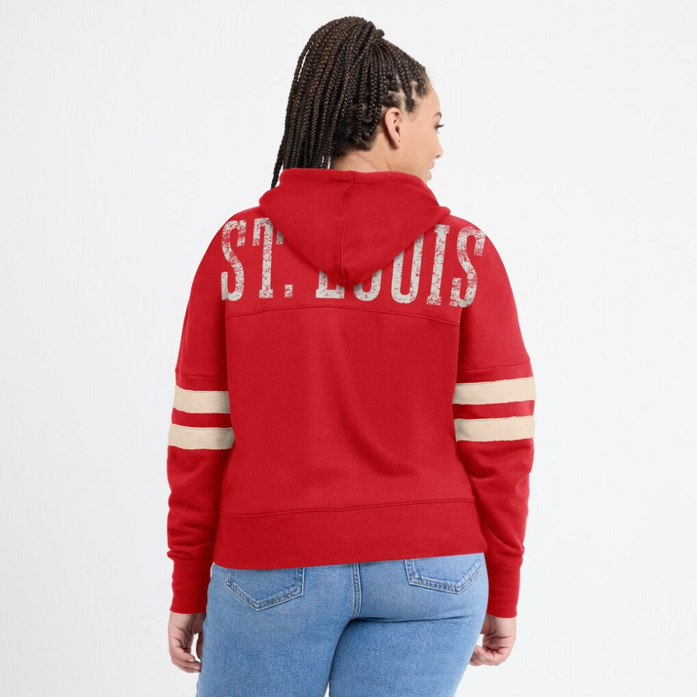 St. Louis Cardinals Fanatics Women's Bold Move Notch Neck High Hip Hoodie - Red - Fanatics Lifestyle