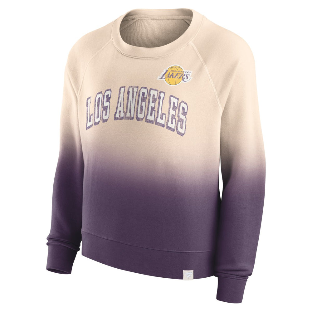 Los Angeles Lakers Women's Lounge Arch Raglan Pullover Sweatshirt Tan/Purple | Fanatics