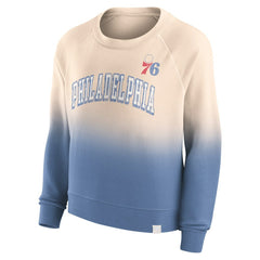 Philadelphia 76ers Women's Lounge Arch Raglan Pullover Sweatshirt Tan/Royal | Fanatics US