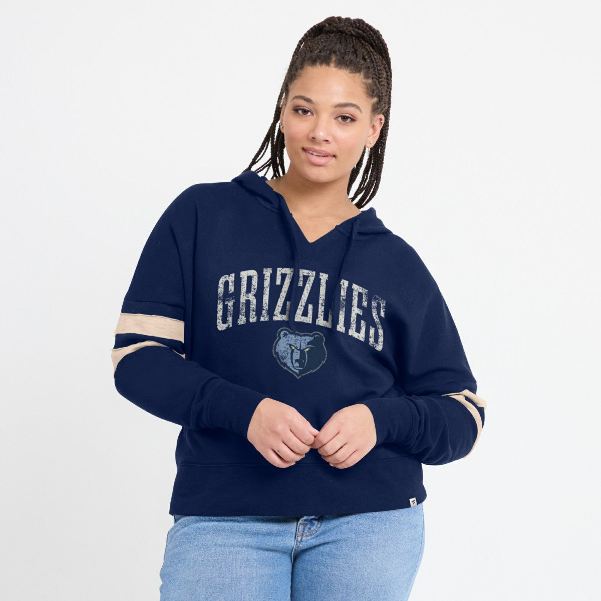 Memphis Grizzlies Women's Bold Move Dolman V-Neck High Hip Hoodie Navy | Fanatics for sale