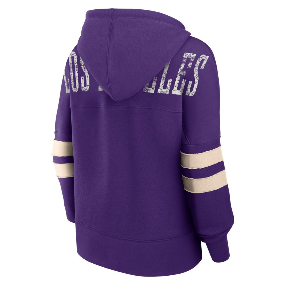 Los Angeles Lakers Women's Bold Move Dolman V-Neck High Hip Hoodie Purple | Fanatics US