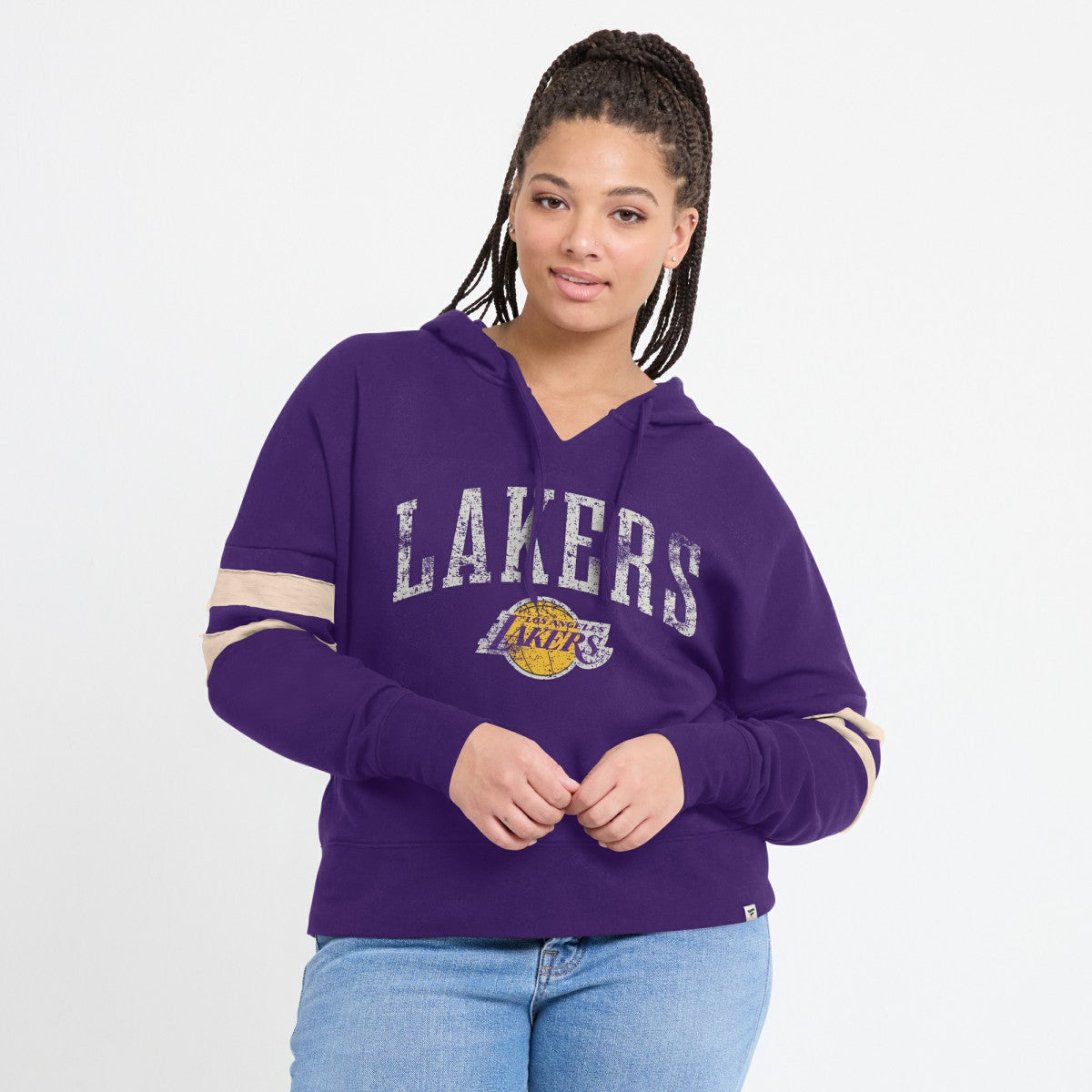 Los Angeles Lakers Women's Bold Move Dolman V-Neck High Hip Hoodie Purple | Fanatics US