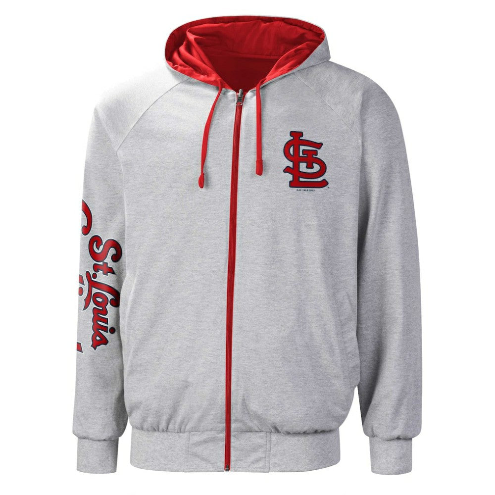 St. Louis Cardinals G-III Sports by Carl Banks Southpaw Reversible Raglan Hoodie Full-Zip Jacket - Red/Heather Gray - MLB Sale