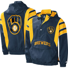 Milwaukee Brewers Starter Impact Hoodie Half-Zip Jacket - Navy - MLB Online