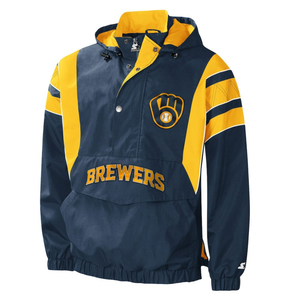 Milwaukee Brewers Starter Impact Hoodie Half-Zip Jacket - Navy - MLB Online