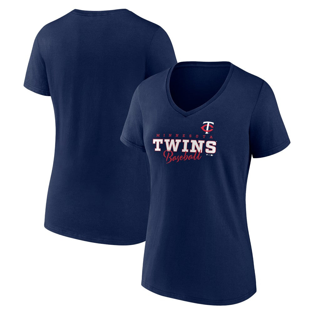 Minnesota Twins Women's Back In Business V-Neck T-Shirt - Navy - MLB Lifestyle