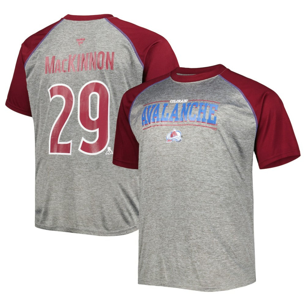 Nathan MacKinnon Colorado Avalanche Fanatics Big & Tall Contrast Raglan Name & Number T-Shirt - Heather Gray/Burgundy - NHL 5254135