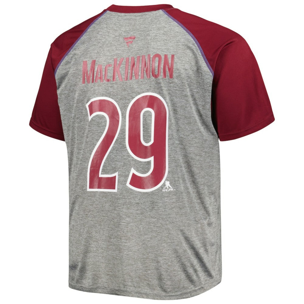 Nathan MacKinnon Colorado Avalanche Fanatics Big & Tall Contrast Raglan Name & Number T-Shirt - Heather Gray/Burgundy - NHL 5254135