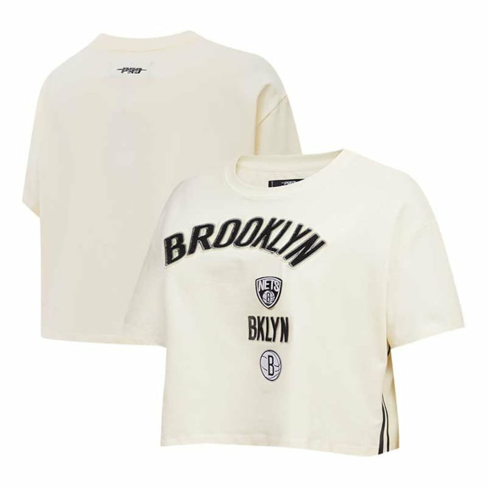 Brooklyn Nets Pro Standard Women's Retro Classic Cropped Boxy T-Shirt Cream