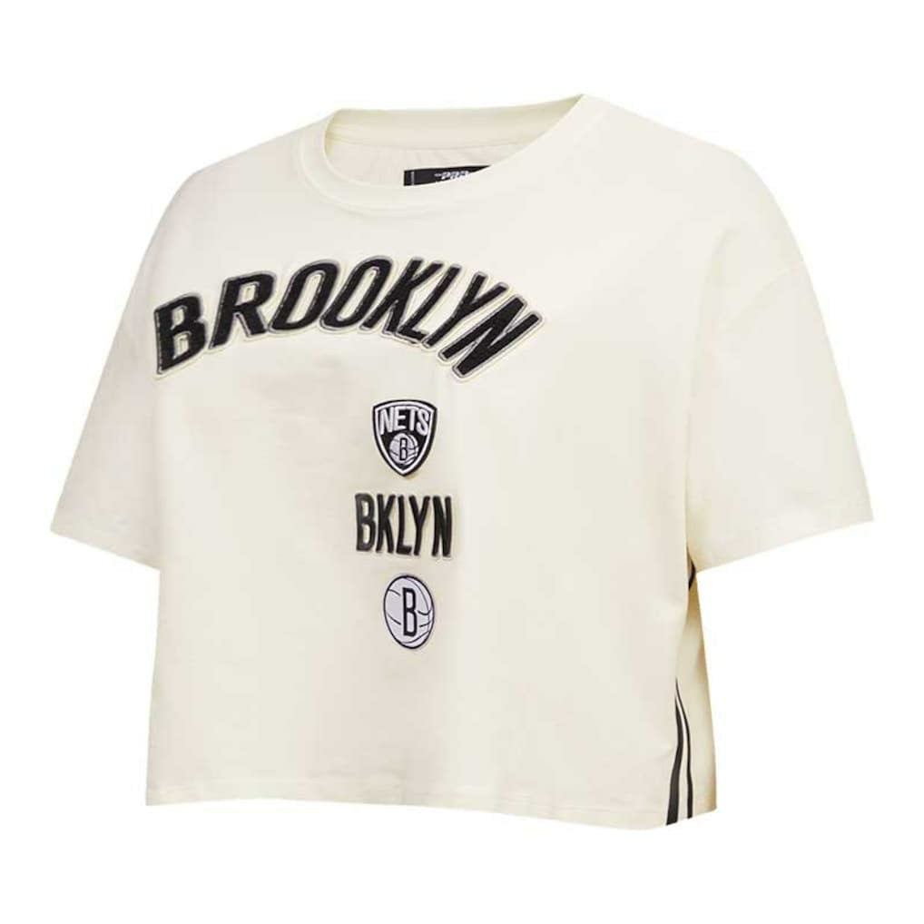 Brooklyn Nets Pro Standard Women's Retro Classic Cropped Boxy T-Shirt Cream