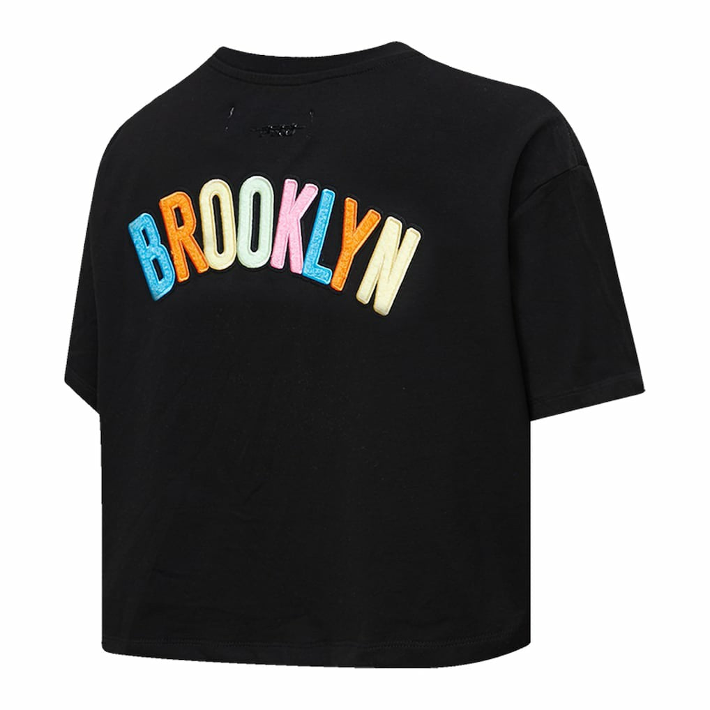 Brooklyn Nets Pro Standard Women's Washed Neon Cropped Boxy T-Shirt Black