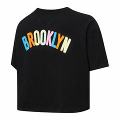 Brooklyn Nets Pro Standard Women's Washed Neon Cropped Boxy T-Shirt Black